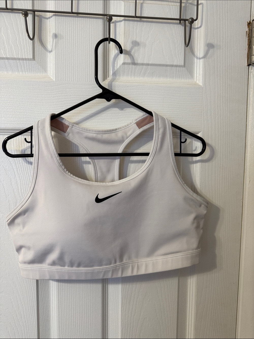 Nike White Racerback Medium-Support Sports Bra with Black Swoosh